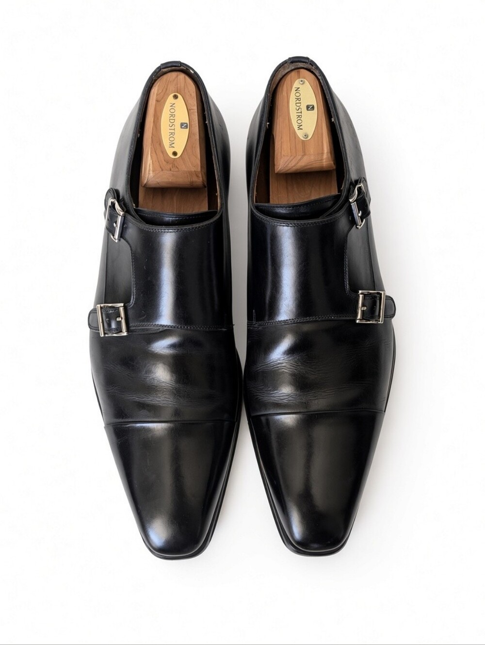 Magnanni Gaumet Black Leather Double Monk Strap Cap Toe Dress Shoes US Size 11